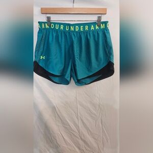 Under Armour Teal Mesh Athletic Shorts with Black Liner and Lime Waistband